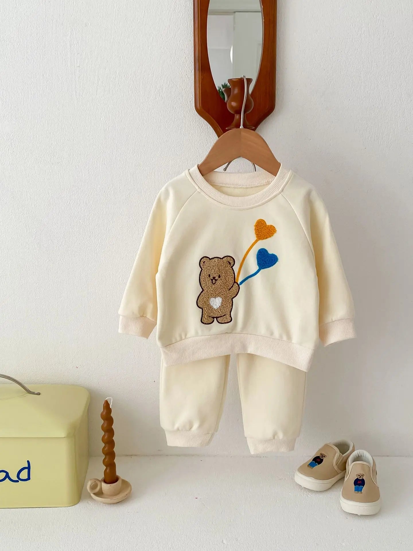 2024 NEW Flocking Bear Sweatshirt Set 2pcs 3M-4Y