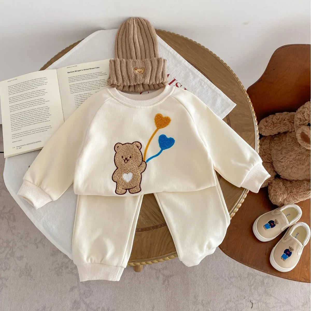 2024 NEW Flocking Bear Sweatshirt Set 2pcs 3M-4Y