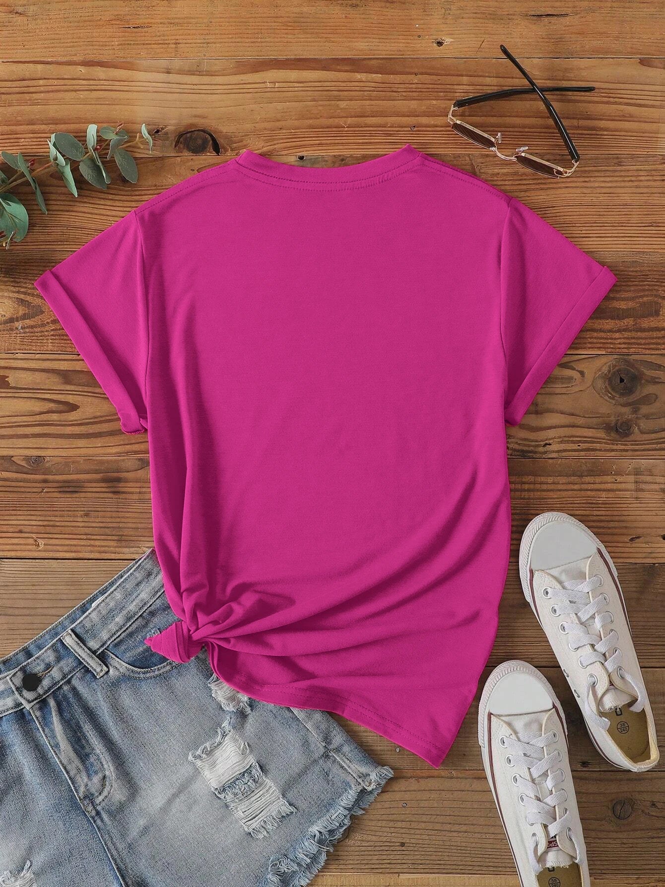 Rose Line Art Print T-shirt Short Sleeve Crew Neck Casual Top for Summer and Spring Women's Clothing Elegant Single