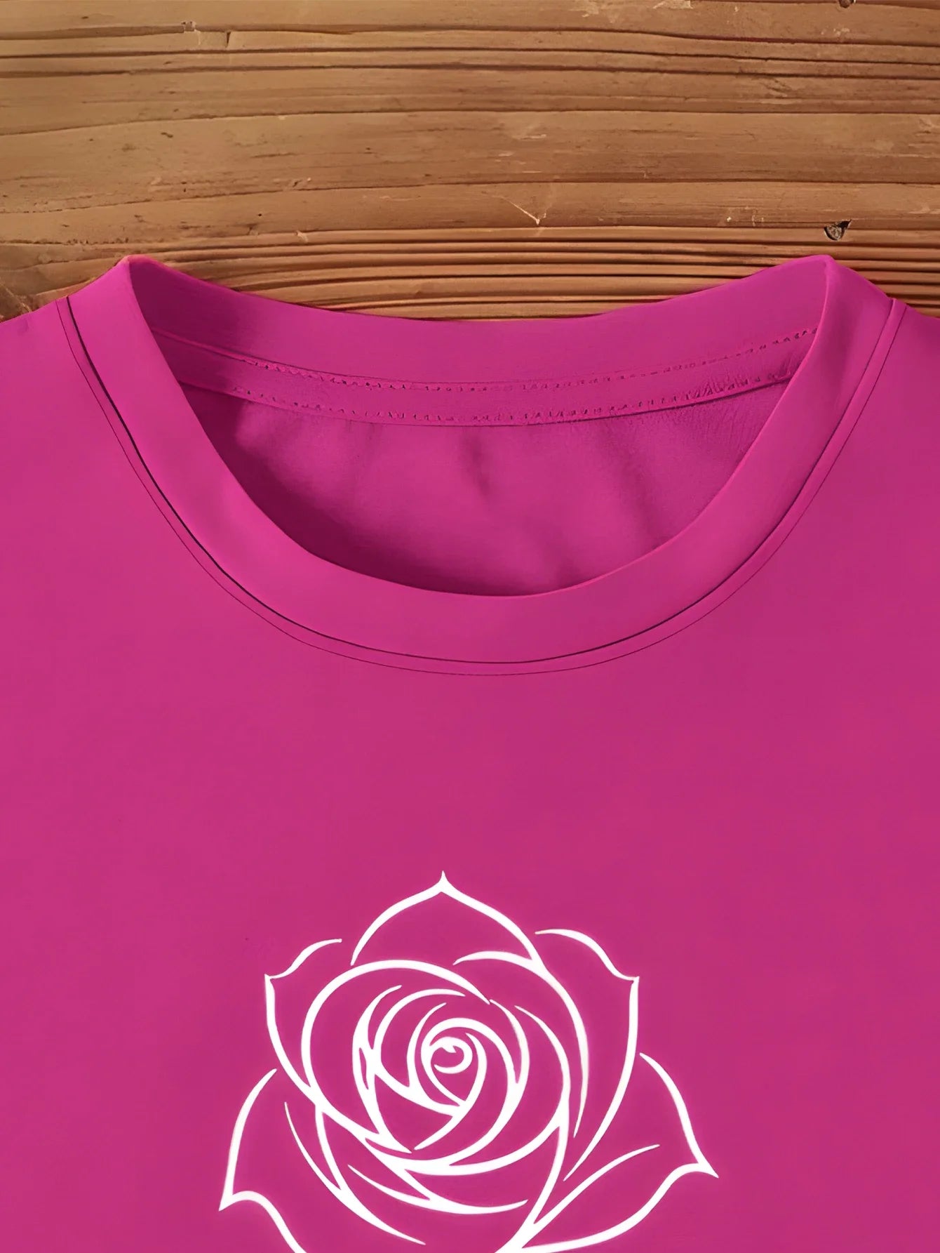 Rose Line Art Print T-shirt Short Sleeve Crew Neck Casual Top for Summer and Spring Women's Clothing Elegant Single