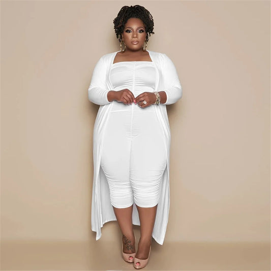 Jumpsuits Sets 4xl Plus Size for Women Strapless Jumpsuit Long Sleeve Coat Solid Color Sexy Street Wear Clothing Wholesale