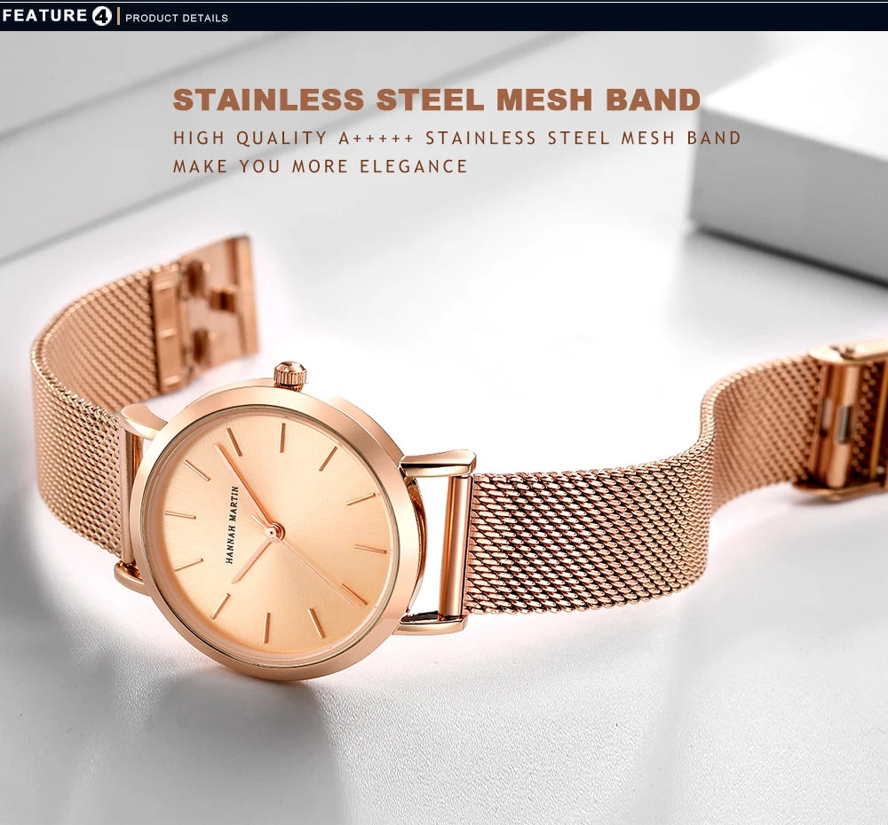 A++++ Quality Stainless Steel Band  Waterproof / Rose Gold Ladies Luxury Wrist Watch