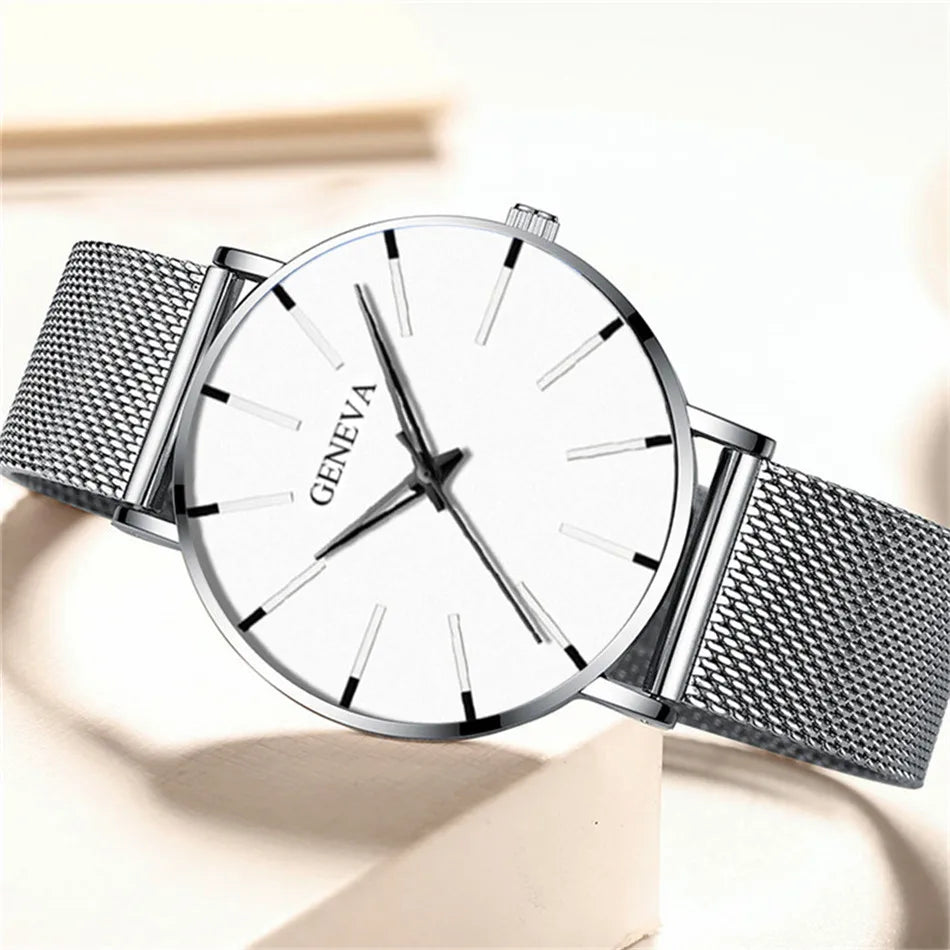 2024 Ultra Thin Blue Stainless Steel Mesh Belt Watches Man Business Casual Quartz Wrist Watch