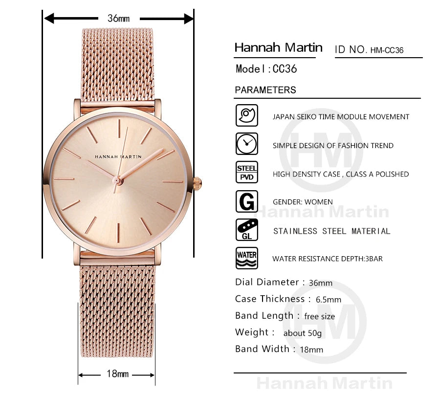 A++++ Quality Stainless Steel Band  Waterproof / Rose Gold Ladies Luxury Wrist Watch