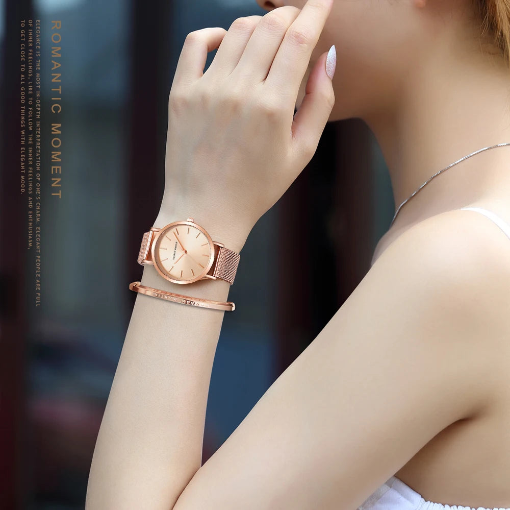 A++++ Quality Stainless Steel Band  Waterproof / Rose Gold Ladies Luxury Wrist Watch