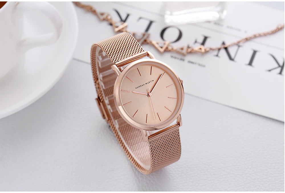 A++++ Quality Stainless Steel Band  Waterproof / Rose Gold Ladies Luxury Wrist Watch