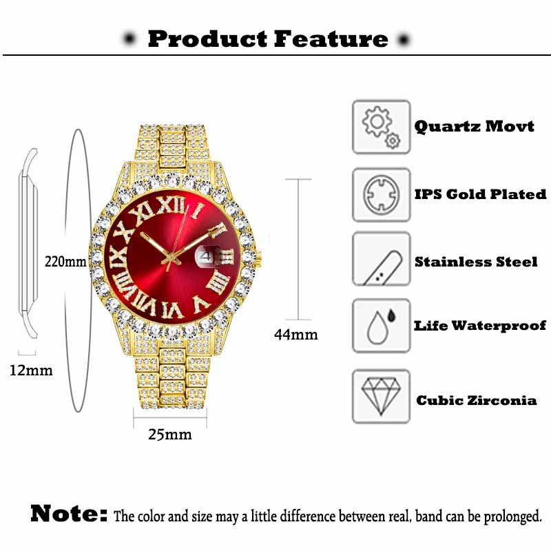 Watch Men Luxury Brand Full Diamond Mens Watches AAA CZ Quartz Men's Watch Waterproof Hip Hop Male Clock Gift for Men