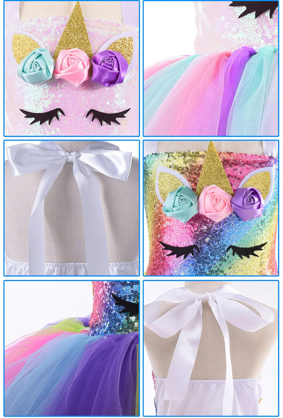 Princess Girls Unicorn Tutu Dress Outfits Pastel Flower Baby Girl Birthday Party Dresses