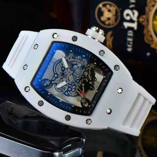 New fashionable casual men's watch with transparent bottom and double-sided hollow quartz