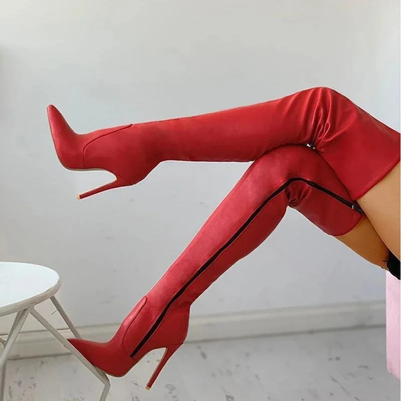 Winter Women's Boots Pointed Side Zipper Slim High Heels