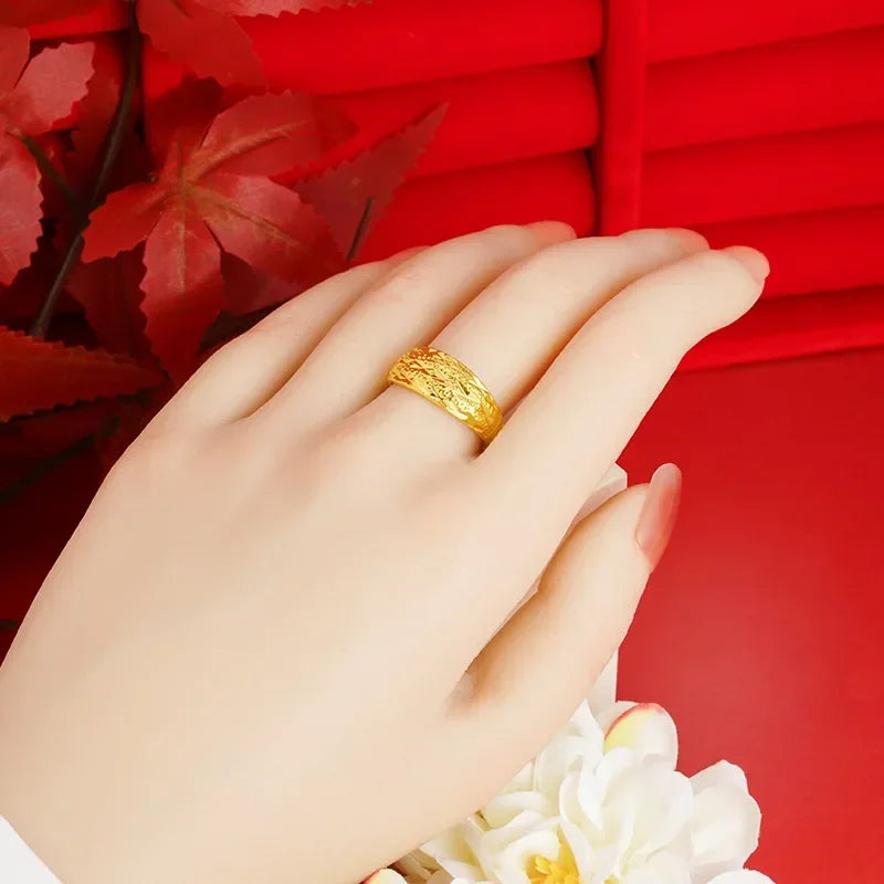 14K Pure Gold Color Live Rings 3d Diamond Stripe Shape Adjustable Rings for Women Men Jewelry Gifts Not Fade