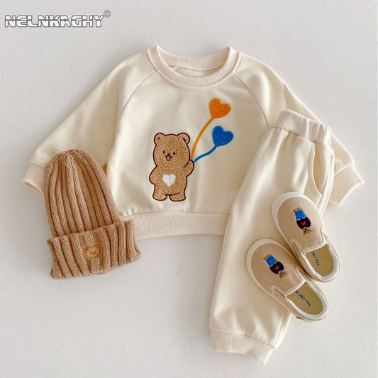 2024 NEW Flocking Bear Sweatshirt Set 2pcs 3M-4Y