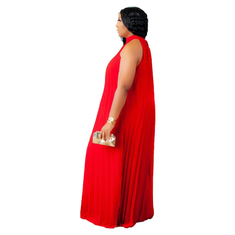 Plus Size Women Long Dress sleeveless Bandage Halter Hollow Out Spited A-line Maxi Dresses