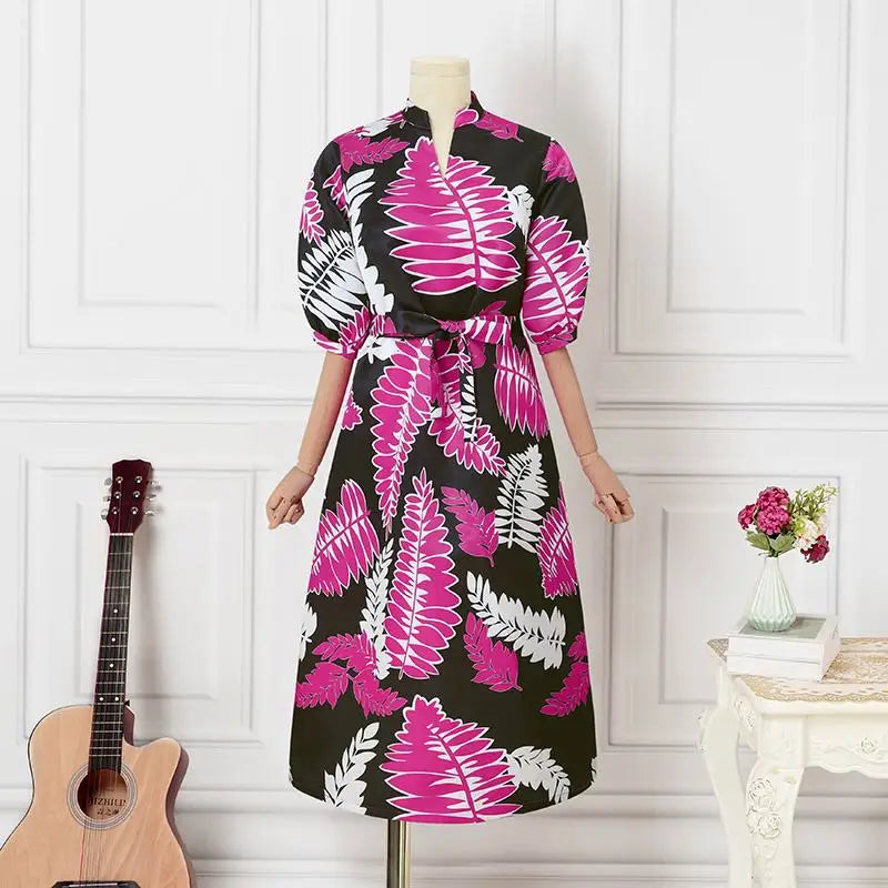 Plus Size 5XL VONDA Maxi Long Dress 2024 Summer V-Neck Printed Puff Sleeve Dress Women Sundress Casual