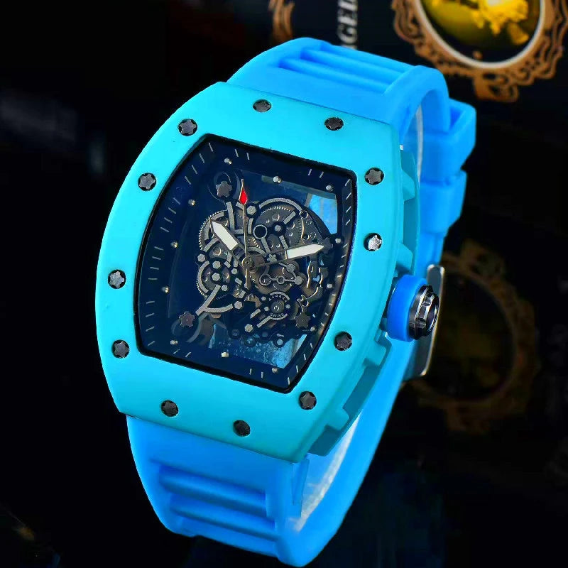 New fashionable casual men's watch with transparent bottom and double-sided hollow quartz