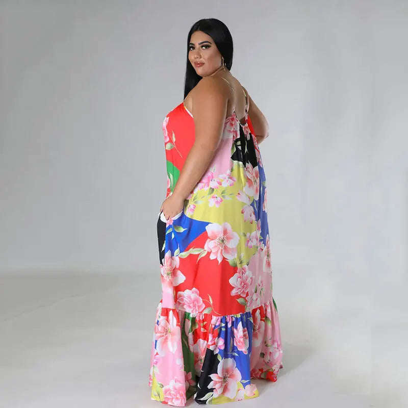 5XL 4XL Plus Size Clothes Dresses Women Cascading Ruffle Robes Summer Autumn Print Loose Street Style Casual Big Size Maxi Dress