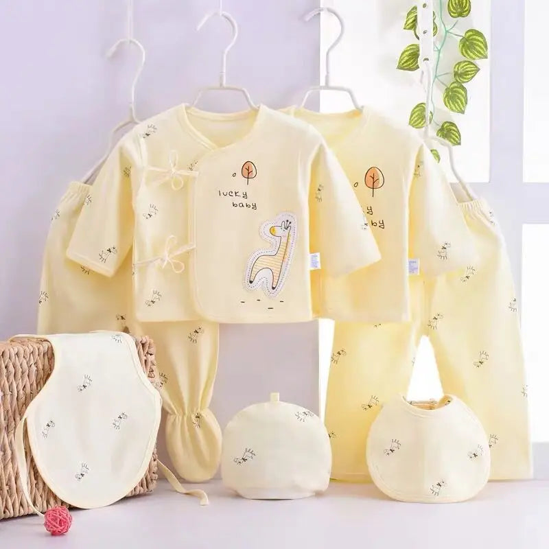 7 Piece Newborn Toddler CUTE Cartoon Cotton T-shirt+Pants+Hats Infant Boys & Girls Clothing Set