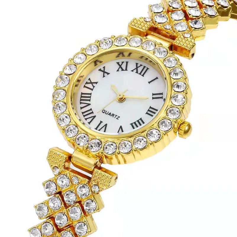 Full Crystal 5Pcs Watches Set for Women Diamond Women's Bracelet Watch Luxury Fashion Watch Bracelet Set Rhinestone Gifts