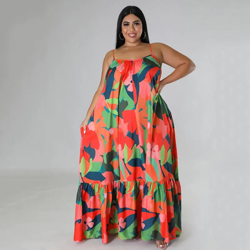 5XL 4XL Plus Size Clothes Dresses Women Cascading Ruffle Robes Summer Autumn Print Loose Street Style Casual Big Size Maxi Dress