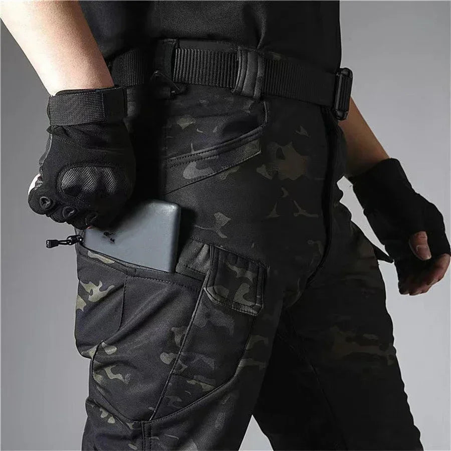 Winter Thicken Men Camo Suit Waterproof Tactical Training Set Multi-pocket Hooded Jacket Fleece Pants Outdoor Hunting 2-piece