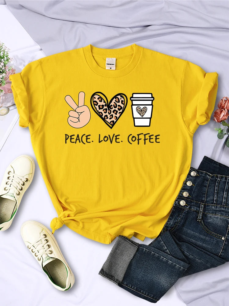 Peace Love Coffee Prints  T-shirt's/ Cotton High Quality breathable