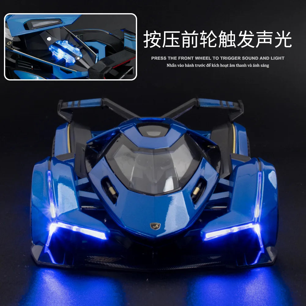 [Hot-Sale] Sports Car 1:24 V12 Vision GT Gran Turismo Alloy Concept Model Diecasts Metal Racing Model Sound Light Kids Toy Gift