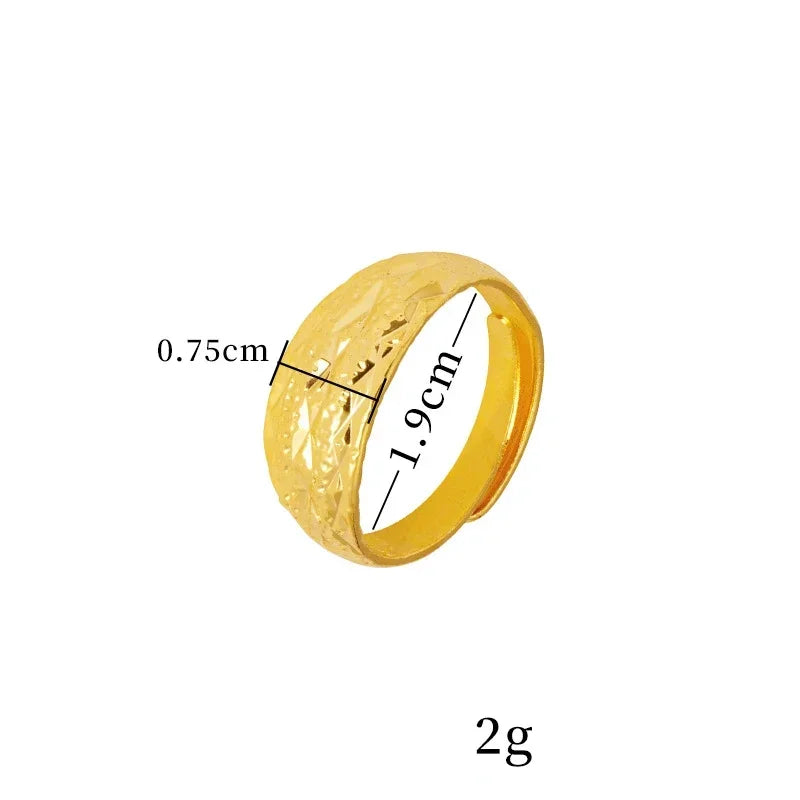 14K Pure Gold Color Live Rings 3d Diamond Stripe Shape Adjustable Rings for Women Men Jewelry Gifts Not Fade