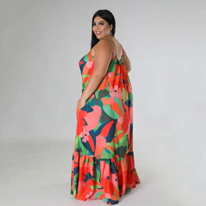 5XL 4XL Plus Size Clothes Dresses Women Cascading Ruffle Robes Summer Autumn Print Loose Street Style Casual Big Size Maxi Dress