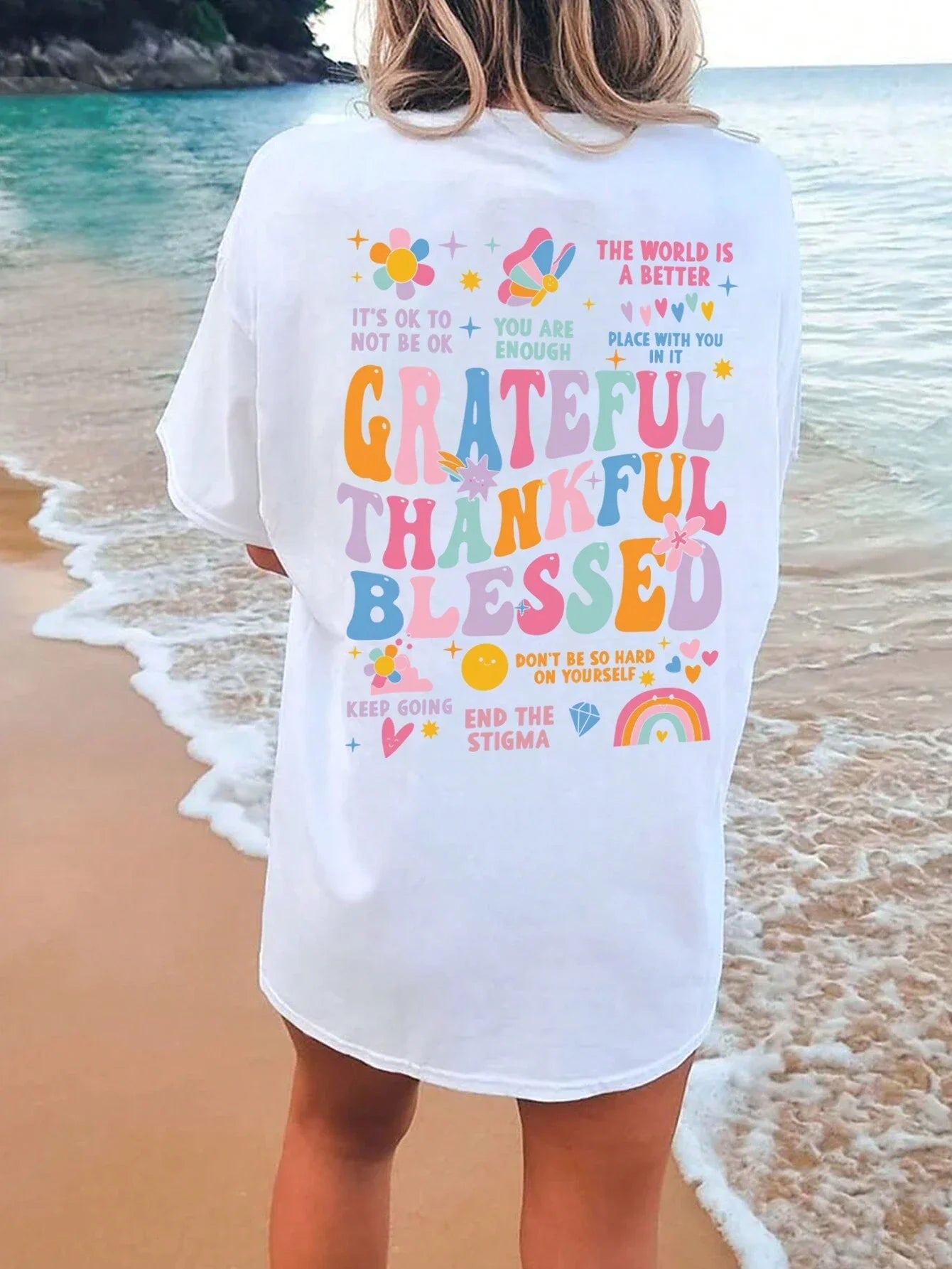 Grateful Thankful Blessed Printing  Casual Cotton Tee Shirts Fashion