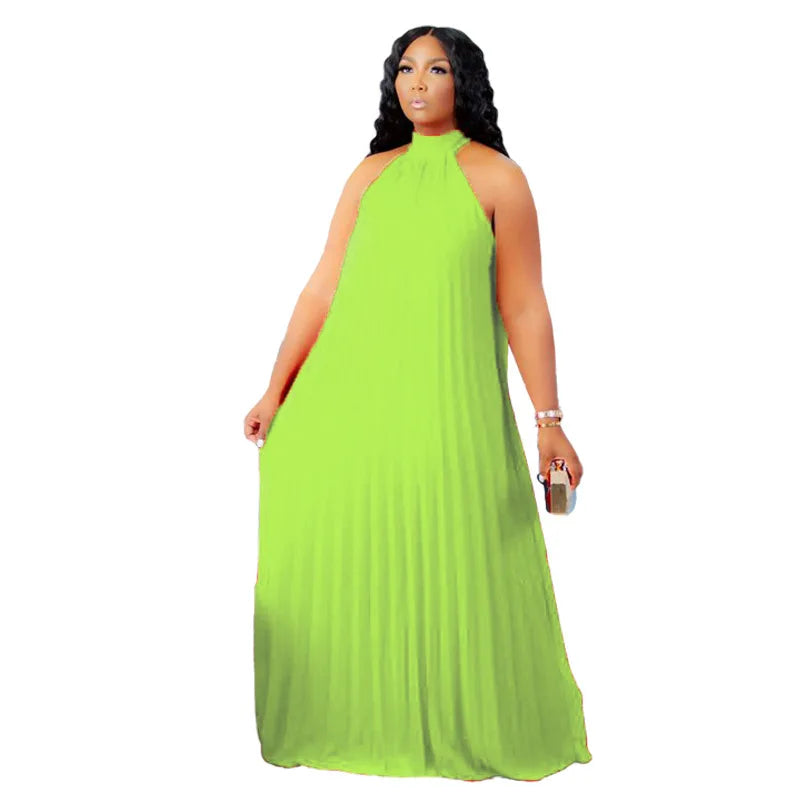 Plus Size Women Long Dress sleeveless Bandage Halter Hollow Out Spited A-line Maxi Dresses