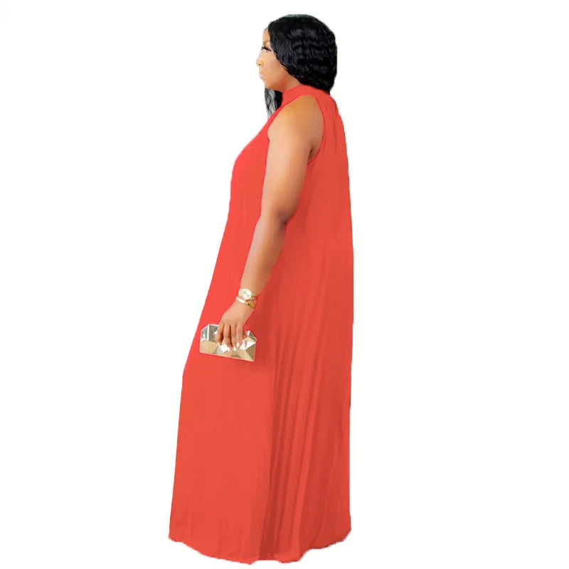 Plus Size Women Long Dress sleeveless Bandage Halter Hollow Out Spited A-line Maxi Dresses