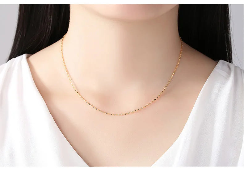 14k Orginal Gold Color Necklace Chain for Women Box Chain Snake Bone/starry/Cross Chain 18 Inches Necklace Fine Jewelry Gifts