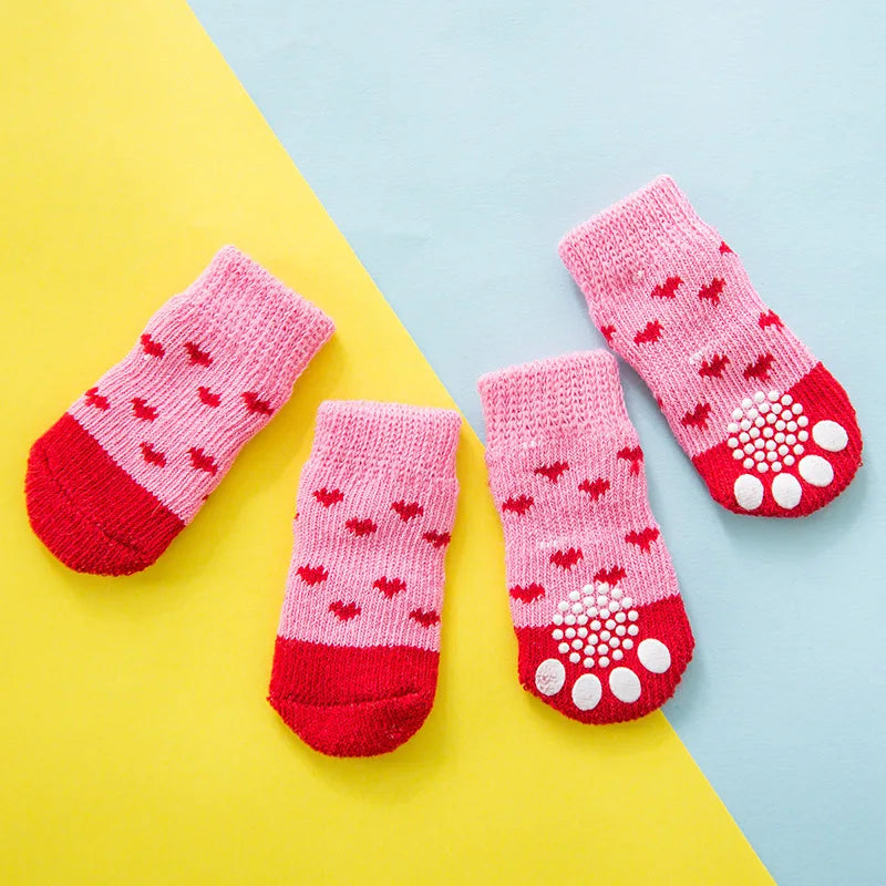 4pcs Spring Winter Warm Anti Slip Socks Puppy Dog Socks Soft Pet Knits Socks Cute Cartoon Puppy Shoes Small Medium Dogs Product