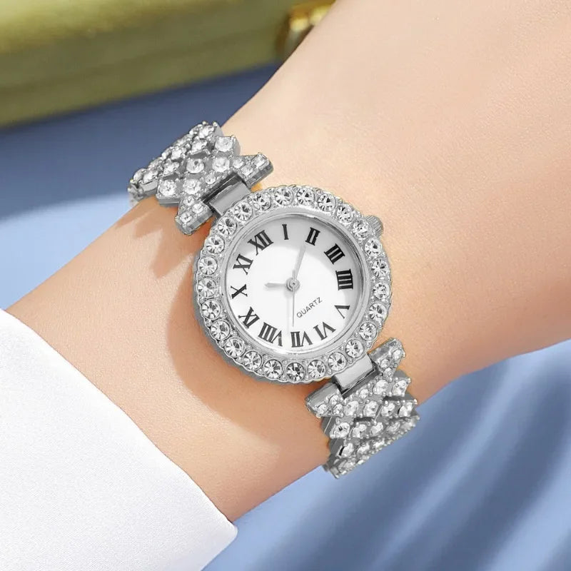 Full Crystal 5Pcs Watches Set for Women Diamond Women's Bracelet Watch Luxury Fashion Watch Bracelet Set Rhinestone Gifts