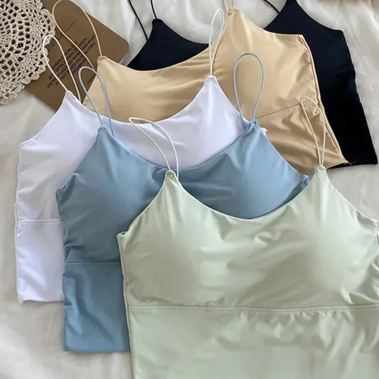 1PC  Sleeveless Cotton Bustier with Pads Soft Elastic Wear-resistant  Crop Top Seamless Bralette Tees