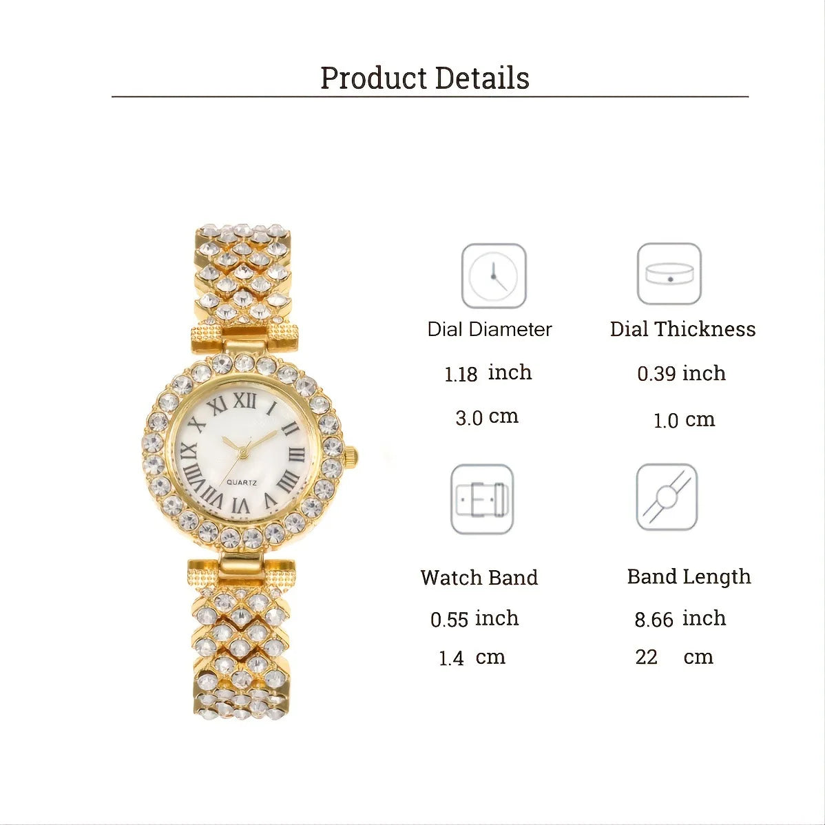 Full Crystal 5Pcs Watches Set for Women Diamond Women's Bracelet Watch Luxury Fashion Watch Bracelet Set Rhinestone Gifts