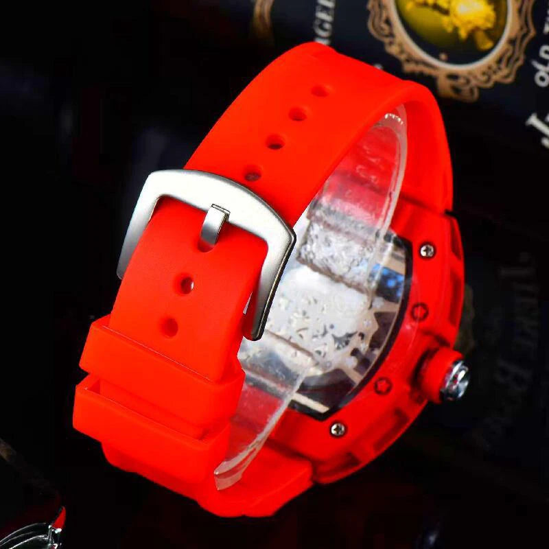 New fashionable casual men's watch with transparent bottom and double-sided hollow quartz