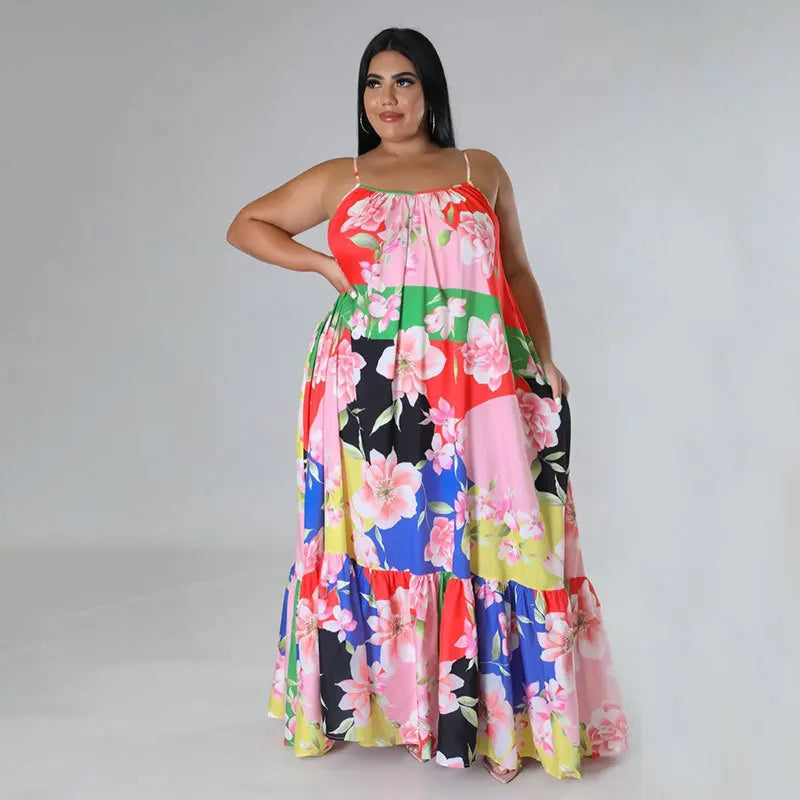 5XL 4XL Plus Size Clothes Dresses Women Cascading Ruffle Robes Summer Autumn Print Loose Street Style Casual Big Size Maxi Dress