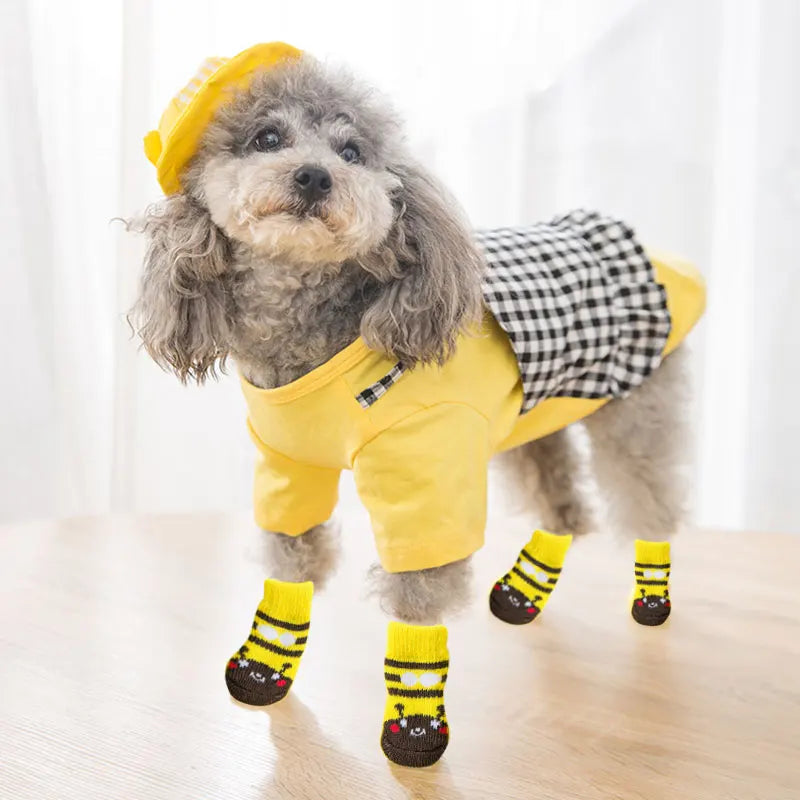 4pcs Spring Winter Warm Anti Slip Socks Puppy Dog Socks Soft Pet Knits Socks Cute Cartoon Puppy Shoes Small Medium Dogs Product