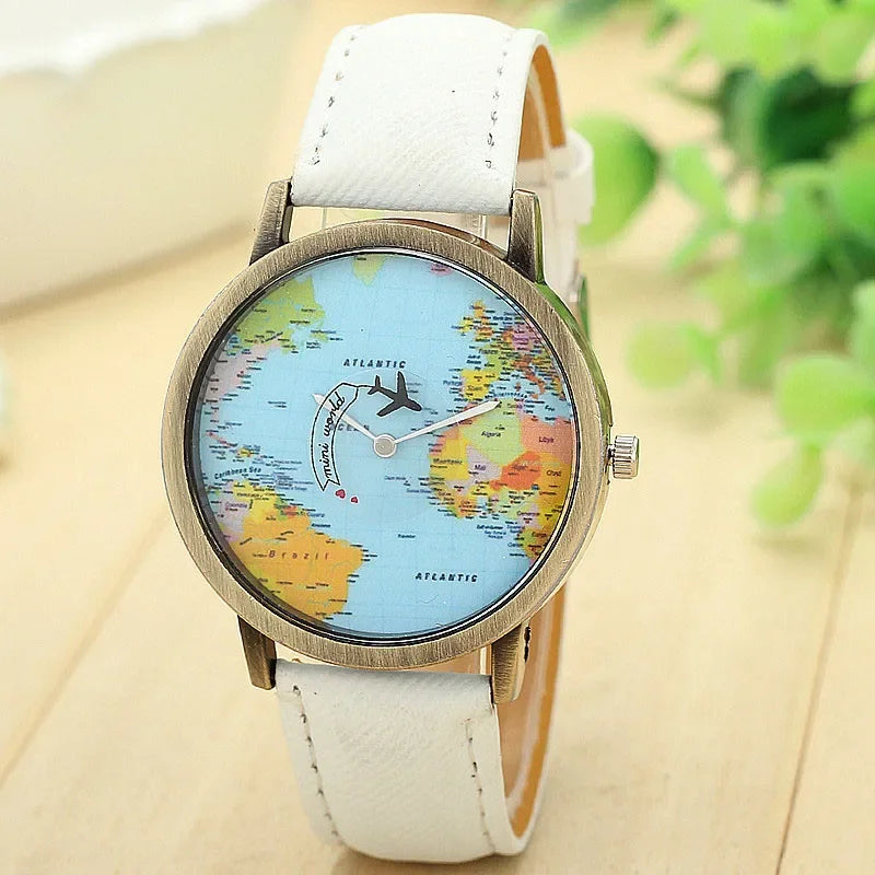 2024 Fashion Global World Map Plane Denim Fabric Band Watch Casual Men Women Wristwatches Quartz Watch Gift