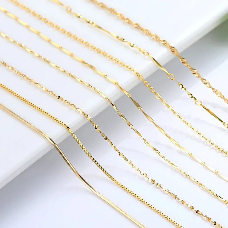 14k Orginal Gold Color Necklace Chain for Women Box Chain Snake Bone/starry/Cross Chain 18 Inches Necklace Fine Jewelry Gifts