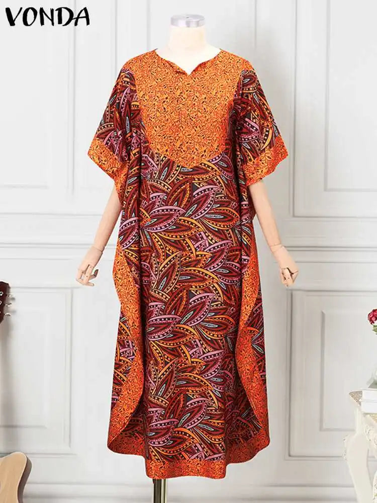 Plus Size 5XL VONDA Women Bohemian Printed Long Sundress 2024