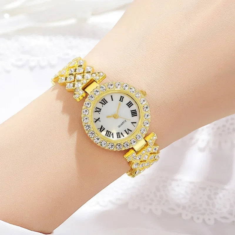 Full Crystal 5Pcs Watches Set for Women Diamond Women's Bracelet Watch Luxury Fashion Watch Bracelet Set Rhinestone Gifts