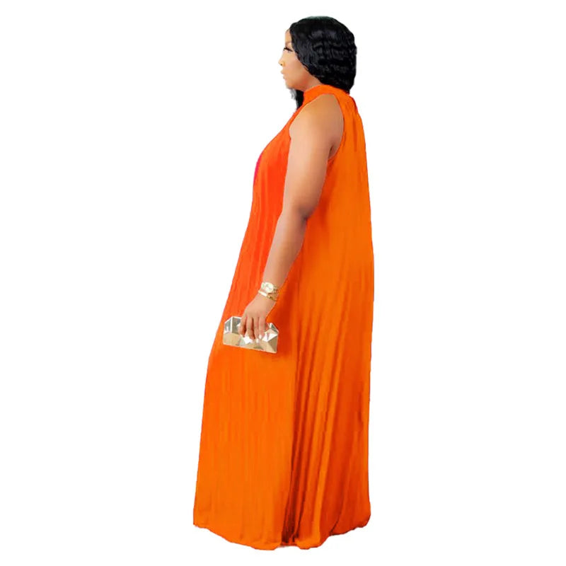 Plus Size Women Long Dress sleeveless Bandage Halter Hollow Out Spited A-line Maxi Dresses