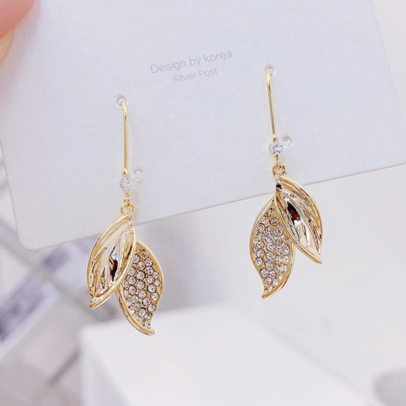 14k Real Gold Temperament Leaves Women Earring Micro Inlaid AAA Zirconia Drop Earrings Trendy Jewelry Pendant Accessories Gift