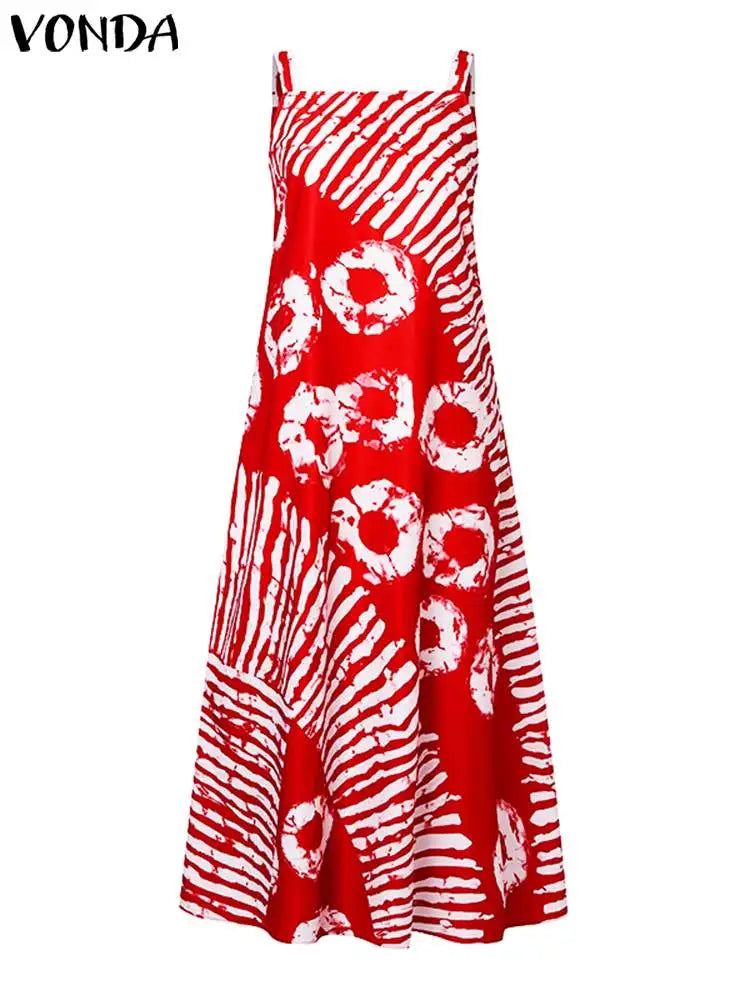 Plus Size 5XL VONDA Bohemian Printed Maxi Dress 2024