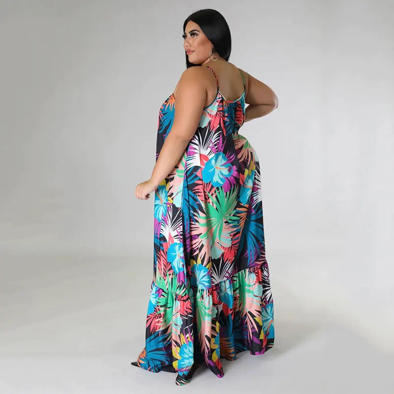 5XL 4XL Plus Size Clothes Dresses Women Cascading Ruffle Robes Summer Autumn Print Loose Street Style Casual Big Size Maxi Dress