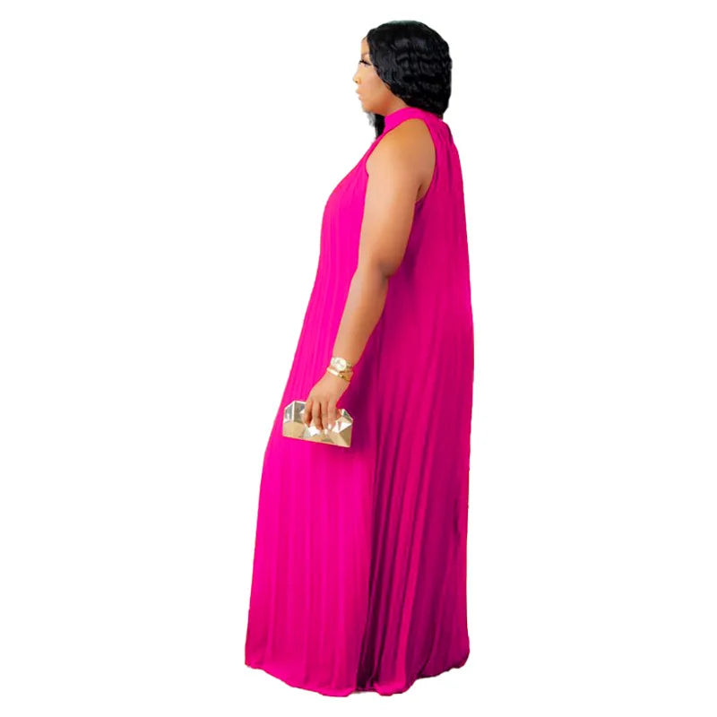 Plus Size Women Long Dress sleeveless Bandage Halter Hollow Out Spited A-line Maxi Dresses