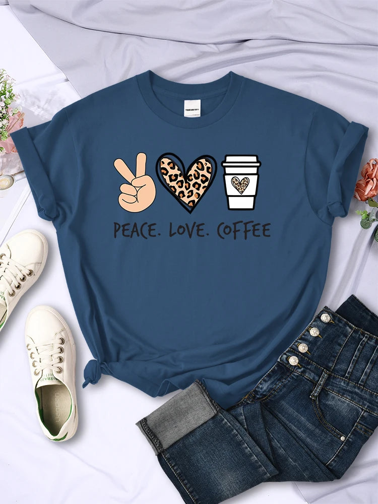 Peace Love Coffee Prints  T-shirt's/ Cotton High Quality breathable