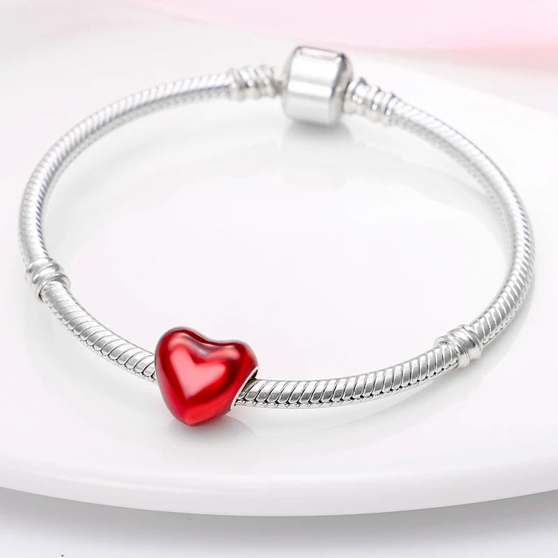 new in 100% 925 Sterling Silver Red Color Series Heart Shape Charms Beads Fit Qikaola 925 Original Bracelets Lucky Jewelry Gifts